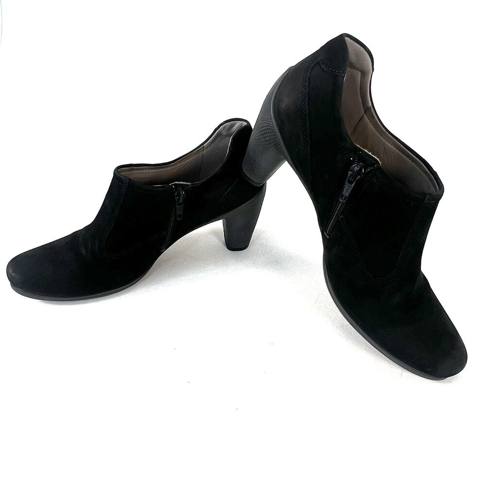 ECCO Heel Pumps Womens Black Suede Nubuck Zip Ankle Boot Shoes Size 9.5 (EU40)